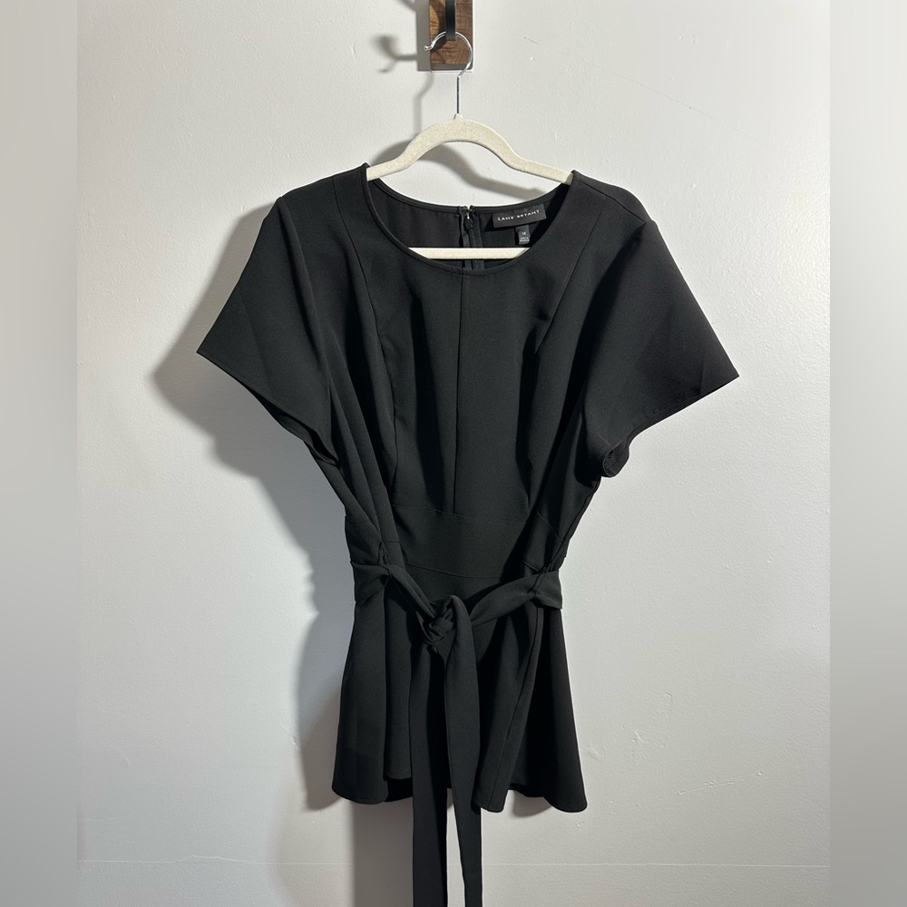 NWT Lane Bryant Women’s 18 Black Short Sleeve Lena Belted Peplum Top | SKU 0622